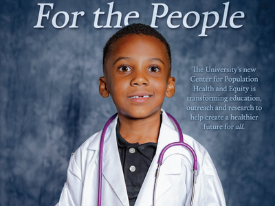 kcu magazine cover with young child wearing a white coat and stethoscope